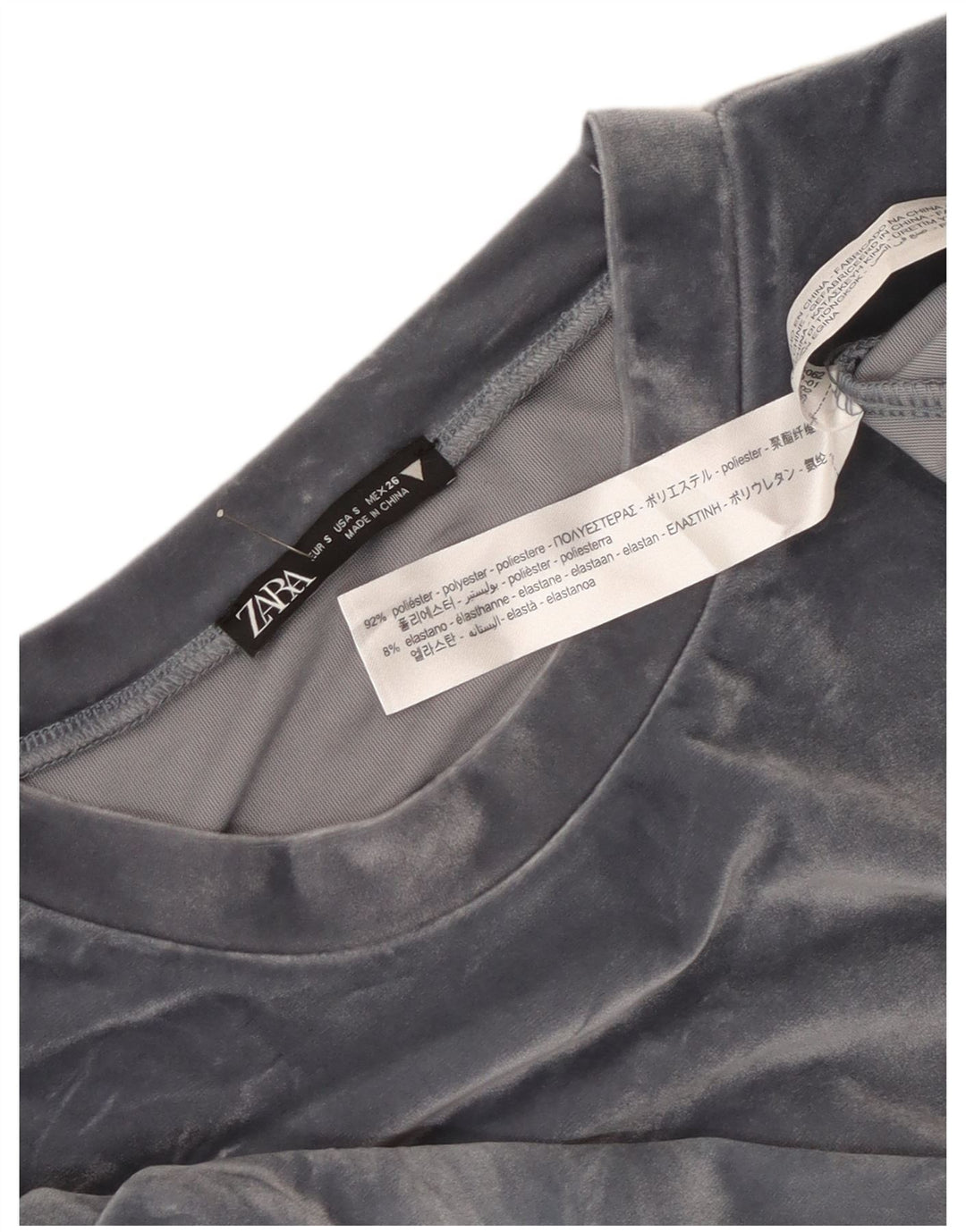 Zara Damen Crop Velour Oversized Sweatshirt Pullover UK 10 Small Grau