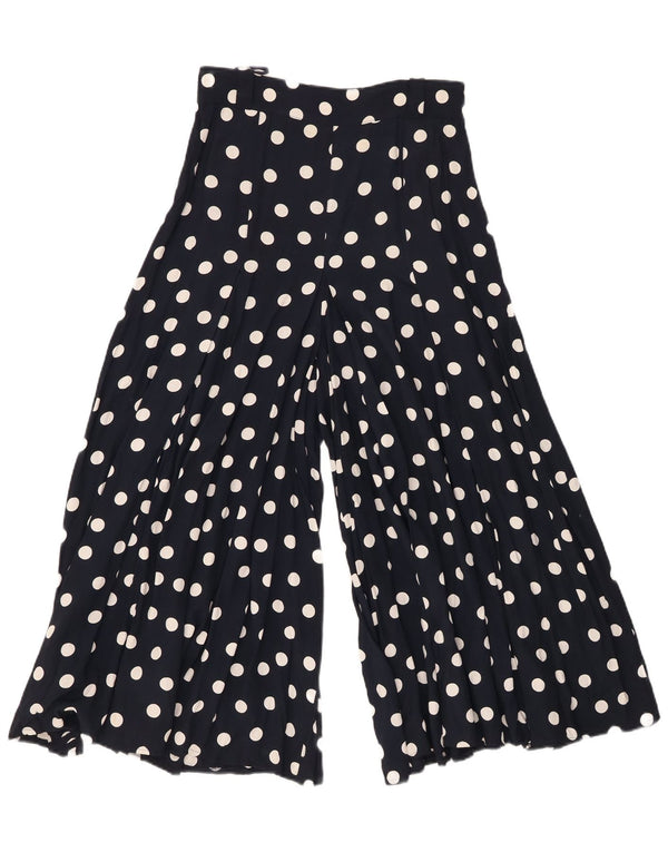 VINTAGE Damen Caprihose mit weitem Bein W26 L21 Marineblau gepunktet