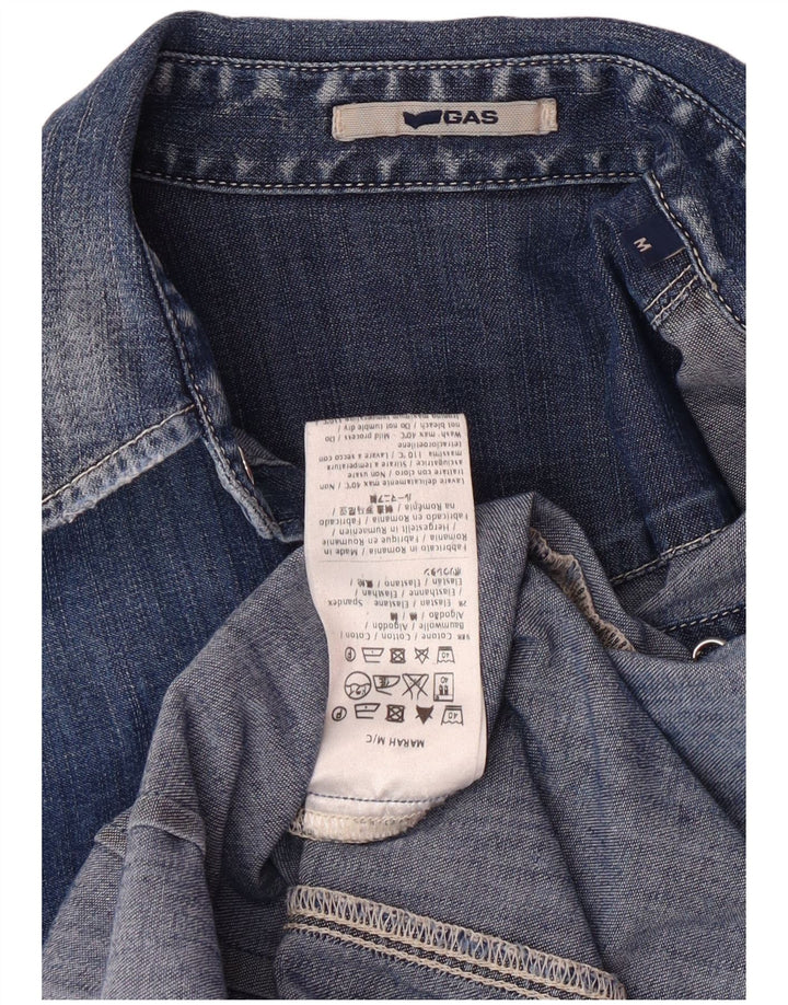 Gas Damen Kurzarm-Jeanshemd UK 12 Mittelblaue Baumwolle
