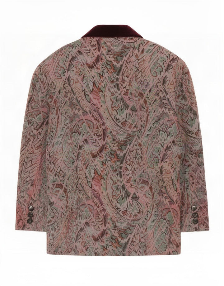 Vintage Damen Blazer mit abstraktem Muster und 2 Knöpfen, EU 42, großes Burgunderrot