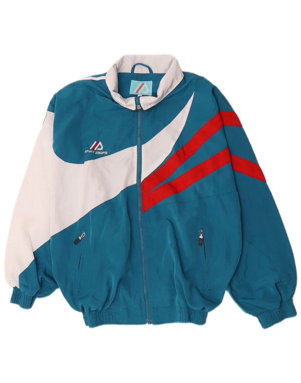 Vintage Herren-Trainingsanzug-Top-Jacke, groß, blau, Farbblock