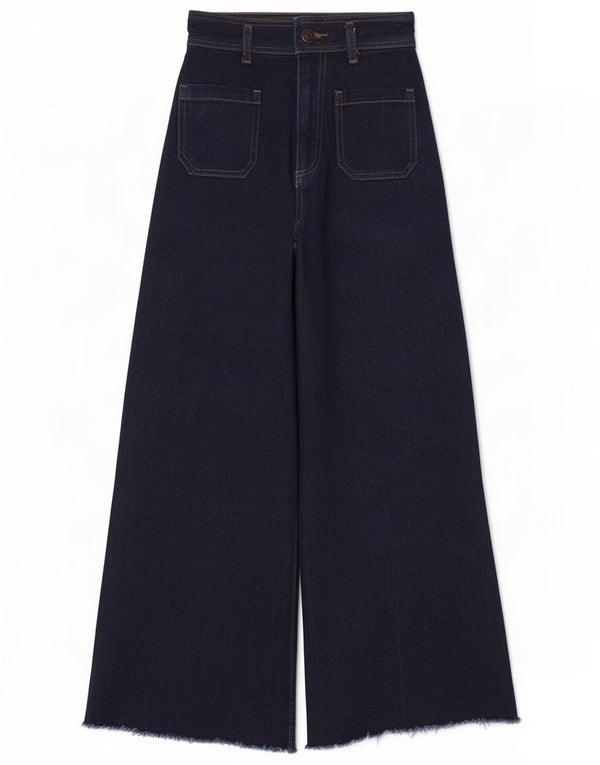 Zara Damen High Waist Flared Jeans EU 34 2XS W24 L28 Marineblaue Baumwolle