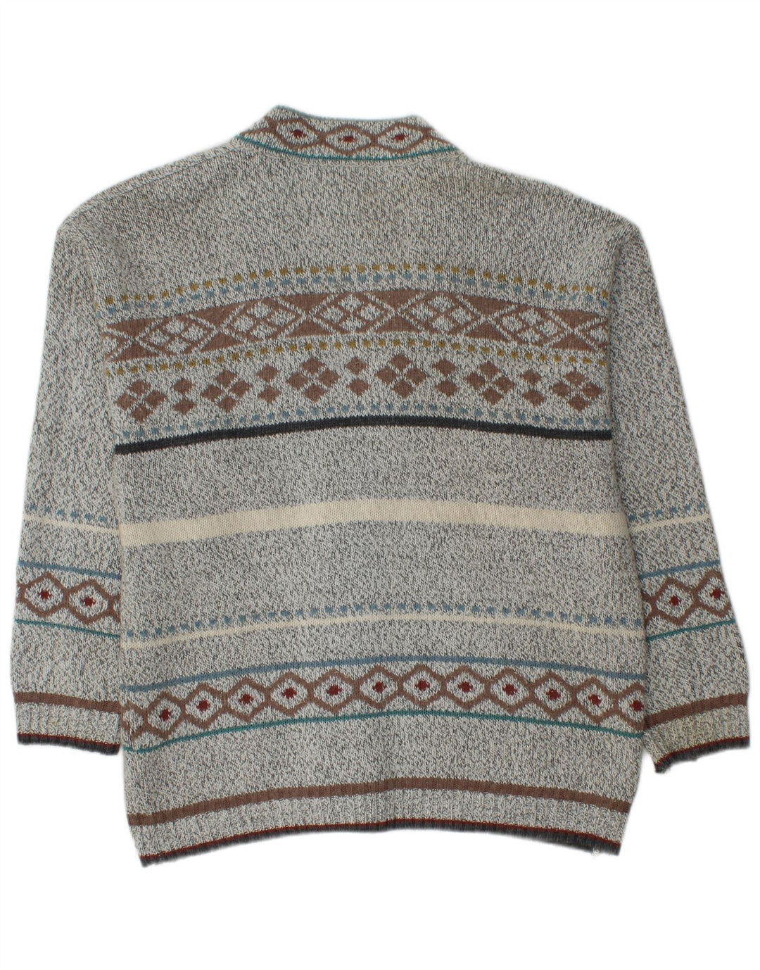 VINTAGE Herren-Cardigan-Pullover Mittelgrau Fair Isle