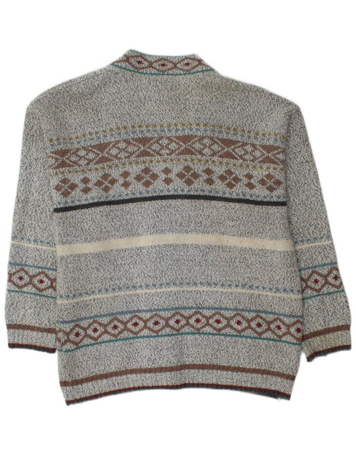 VINTAGE Herren-Cardigan-Pullover Mittelgrau Fair Isle