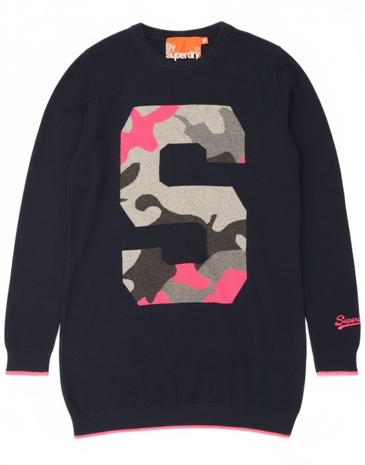 Superdry Damen Longline-Pullover mit Rundhalsausschnitt, UK 12, Mittelmarineblau