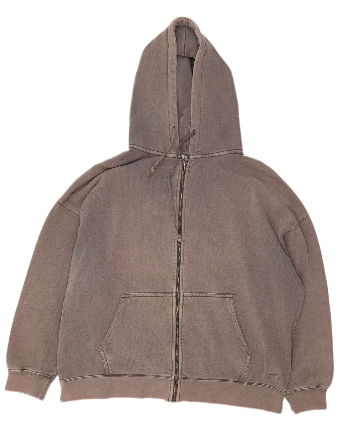 Pull & Bear Damen-Übergroßer Kapuzenpullover mit Reißverschluss, UK 14, mittelgraue Baumwolle