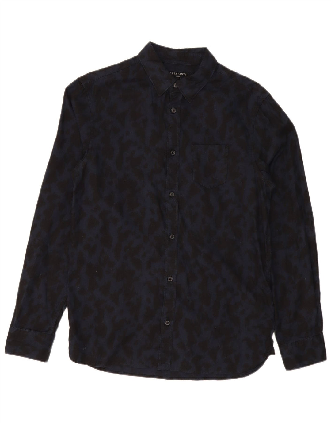 ALL SAINTS Herrenhemd, klein, marineblau, Baumwolle mit Animal-Print