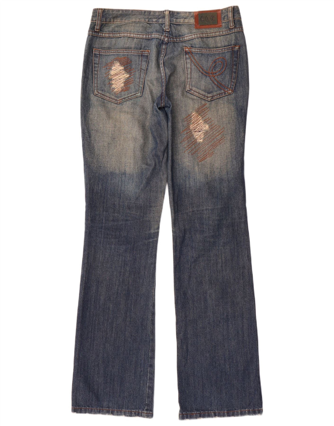 Elisa Landri Damen Distressed Bootcut Jeans IT 44 Medium W30 L35 Blau