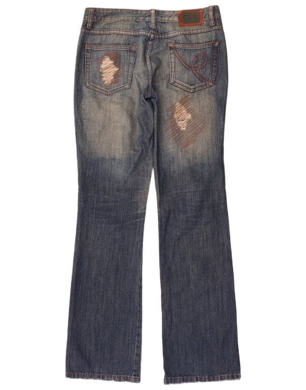 Elisa Landri Damen Distressed Bootcut Jeans IT 44 Medium W30 L35 Blau