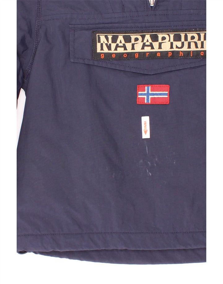 Napapijri Jungen-Anorakjacke mit grafischer Kapuze, 5–6 Jahre, marineblaues Polyamid