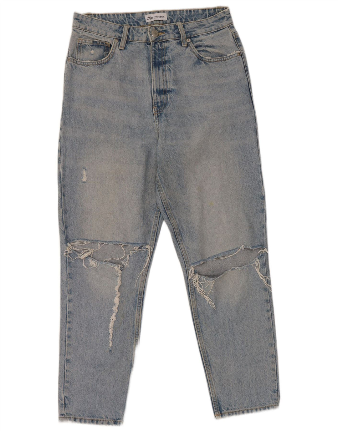 Zara Damen Distressed Tapered Jeans EU 40 Medium W30 L27 Blaue Baumwolle