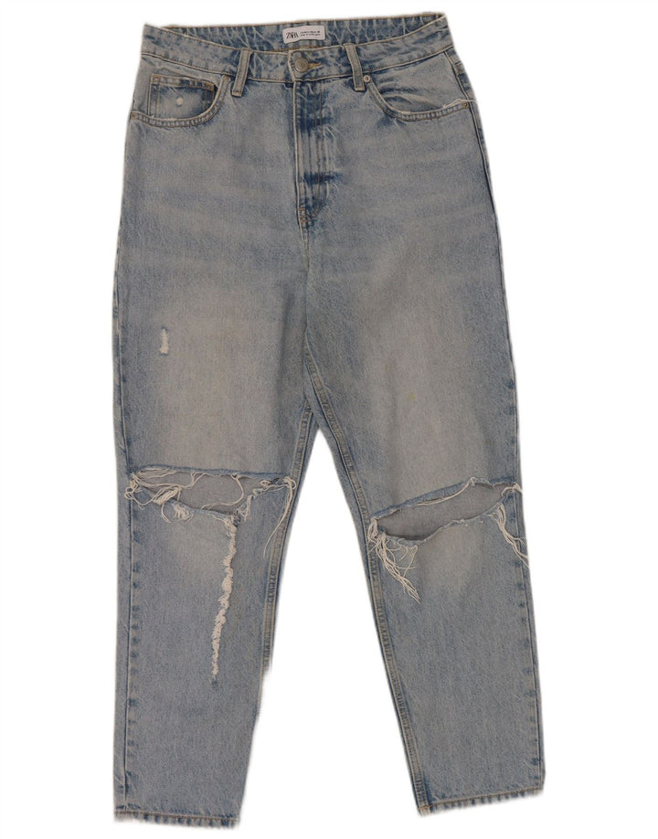 Zara Damen Distressed Tapered Jeans EU 40 Medium W30 L27 Blaue Baumwolle
