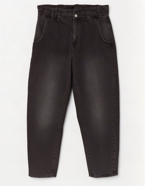 Zara Damen High Waist Crop Tapered Jeans EU 36 XS W26 L24 Schwarze Baumwolle