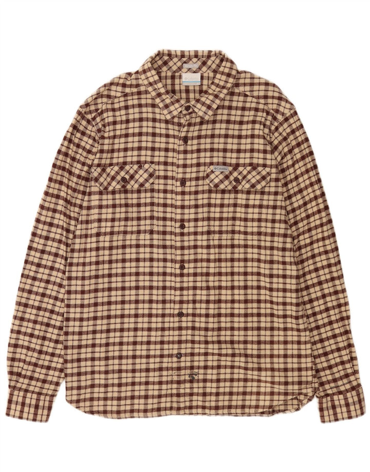 Columbia Mens Active Flannel Shirt XL Beige Karo Baumwolle
