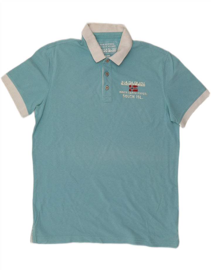 NAPAPIJRI Herren-Poloshirt XL, blaue Farbblock-Baumwolle
