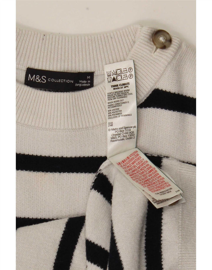 Marks & Spencer Damen-Pullover mit Rundhalsausschnitt, Gr. 14, mittelweiß gestreift