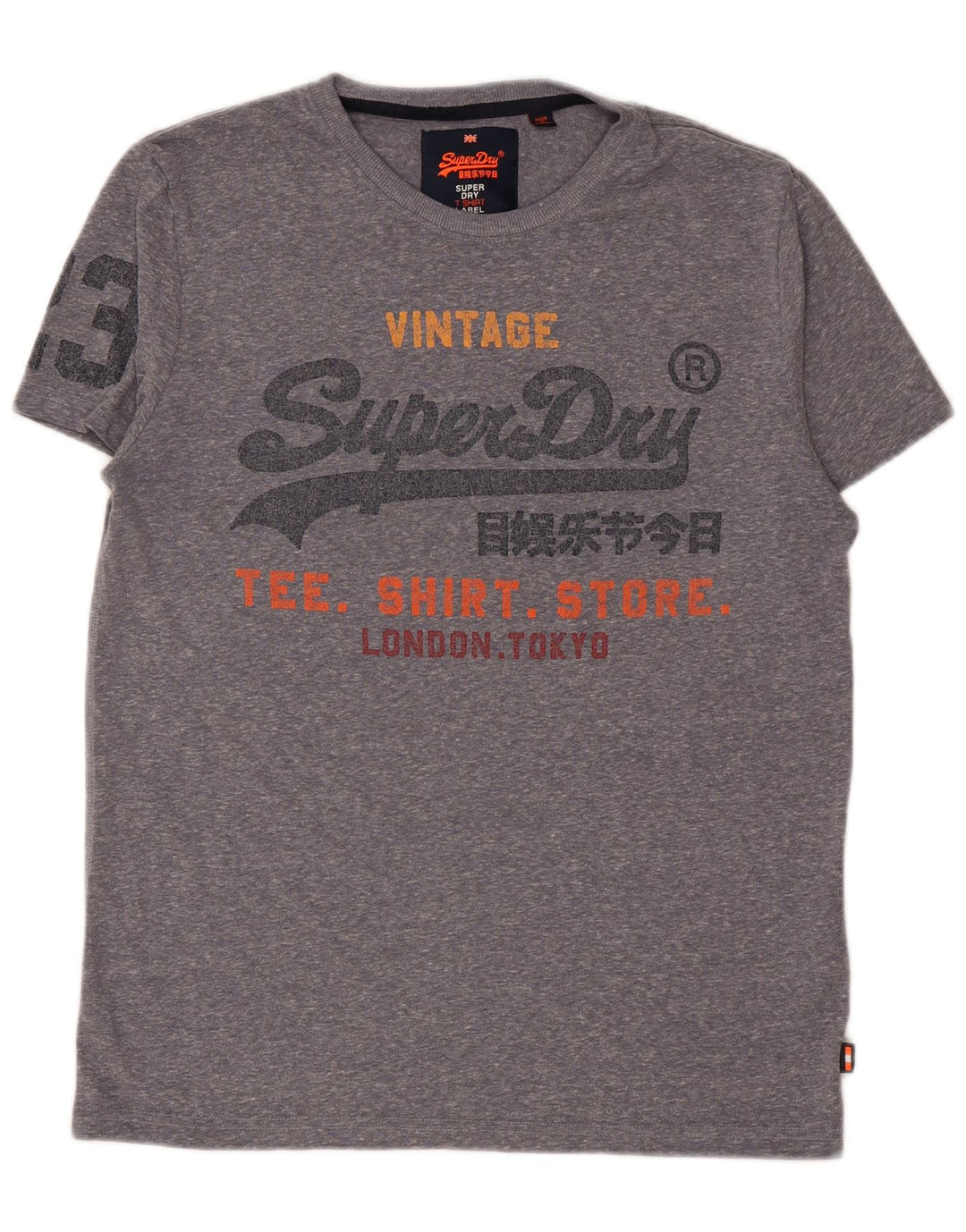 SUPERDRY Herren-T-Shirt mit grafischem Motiv, groß, grau gesprenkelte Baumwolle