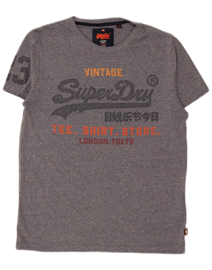 SUPERDRY Herren-T-Shirt mit grafischem Motiv, groß, grau gesprenkelte Baumwolle