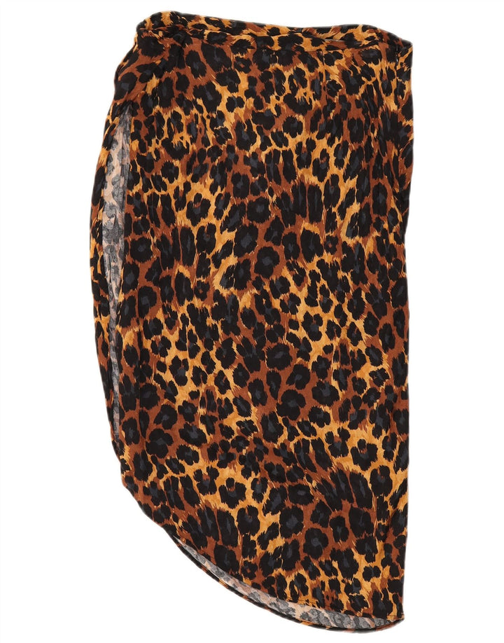 Zara Damen Asymmetrischer Rock Medium W28 Braune Viskose mit Animal-Print