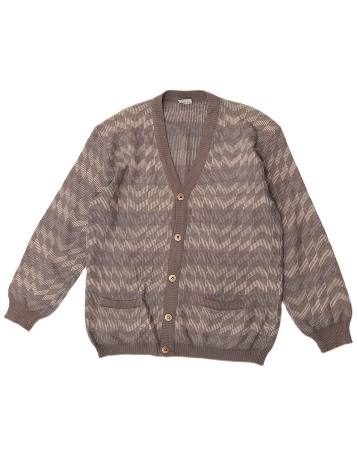 Bernardini Herren-Strickjacke aus mittelgrauer, gestreifter Wolle