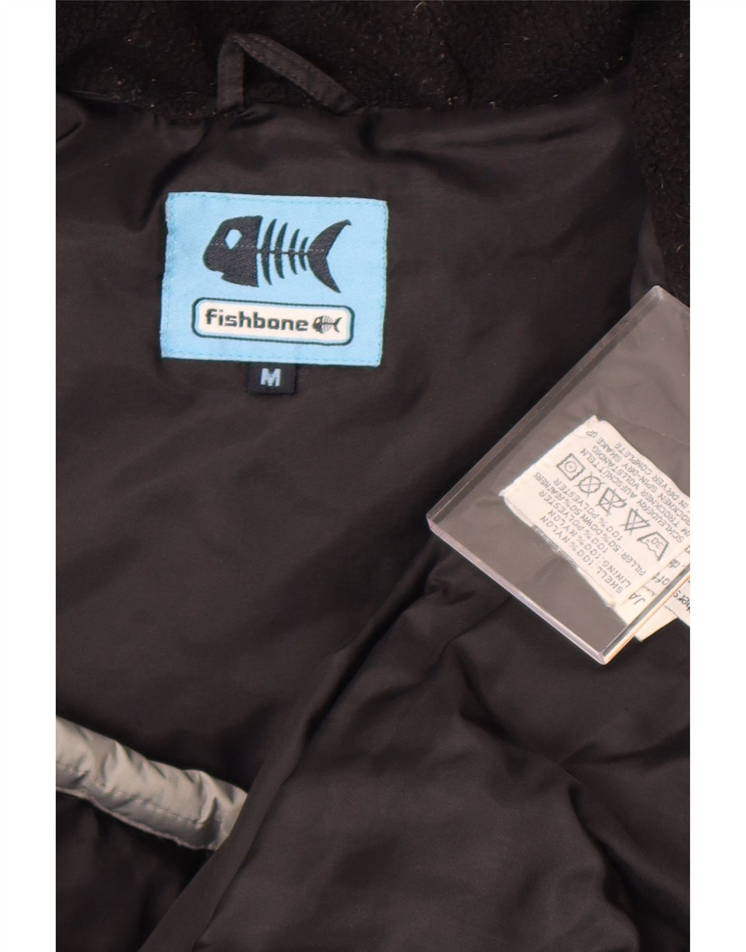 Gefütterte Herrenjacke mit Kapuze von Fishbone, UK 38, mittelgraues Colourblock-Nylon