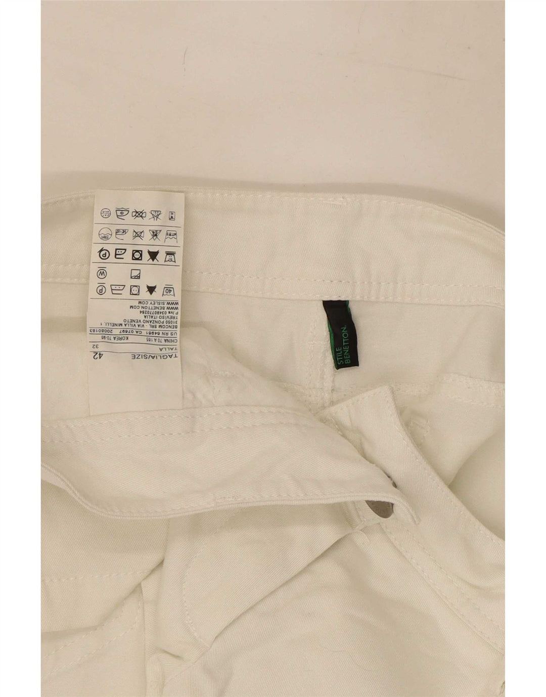 Benetton Damen Hotpants IT 42 Medium W32 Weiße Baumwolle