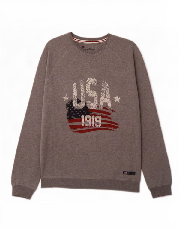 Champion Sweatshirt-Pullover mit USA-Grafik für Jungen, 13–14 Jahre, XL, graue Baumwolle
