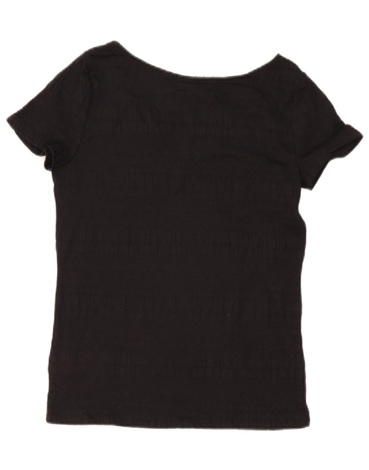 RALPH LAUREN Damen Blusenoberteil UK 12 Mittelschwarze Baumwolle