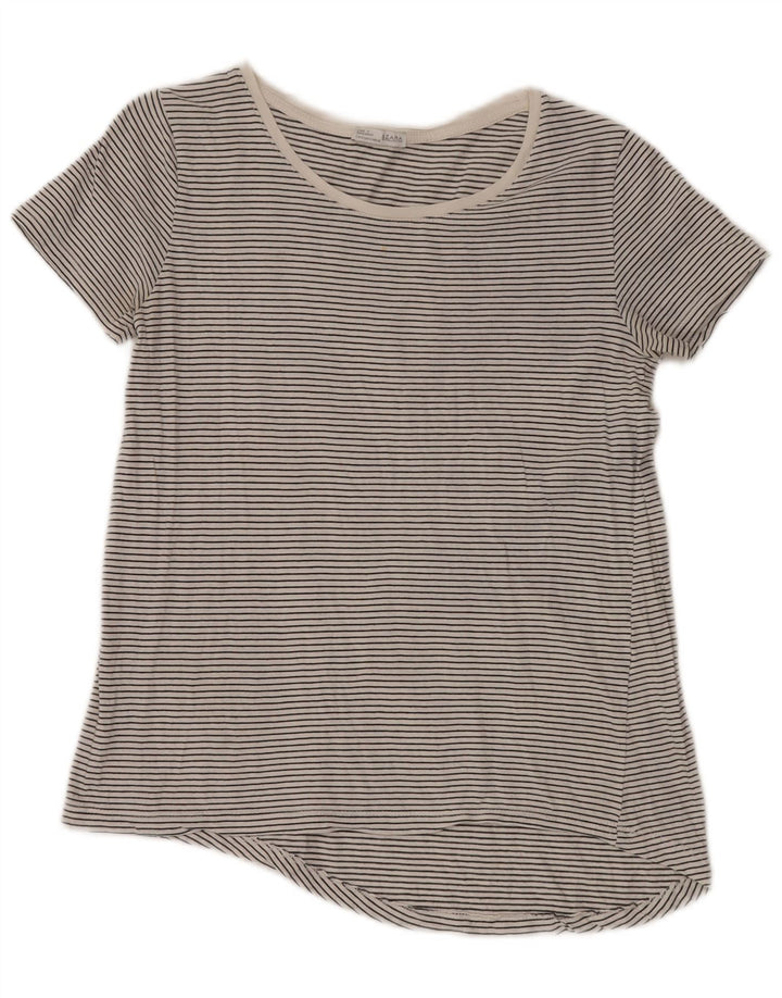 ZARA Damen T-Shirt Top UK 10 Small Grau Nadelstreifen