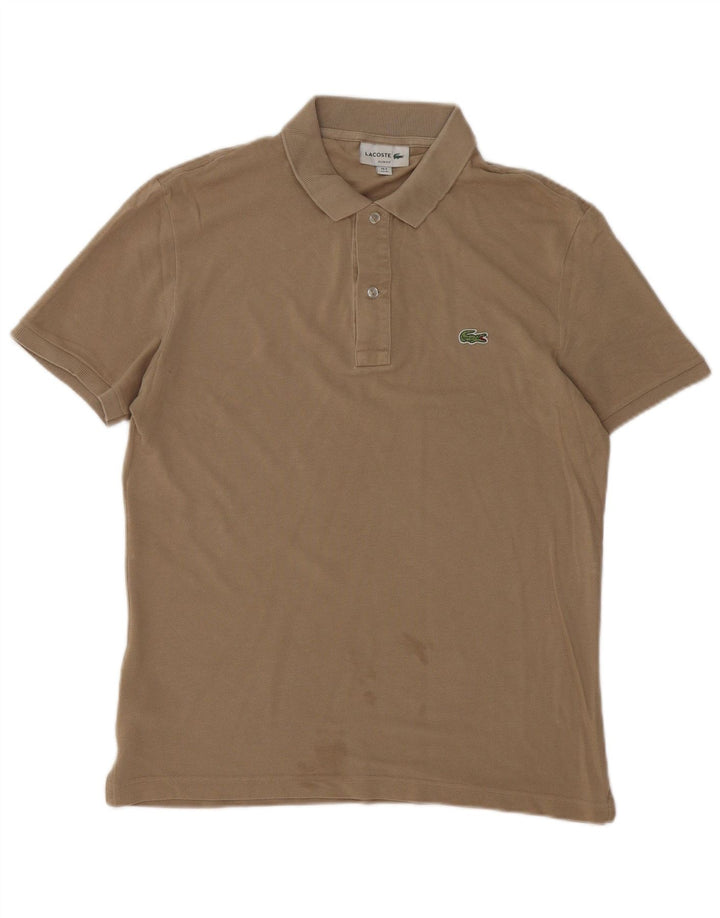 Lacoste Herren-Poloshirt in schmaler Passform, Größe 4, mittelbraune Baumwolle