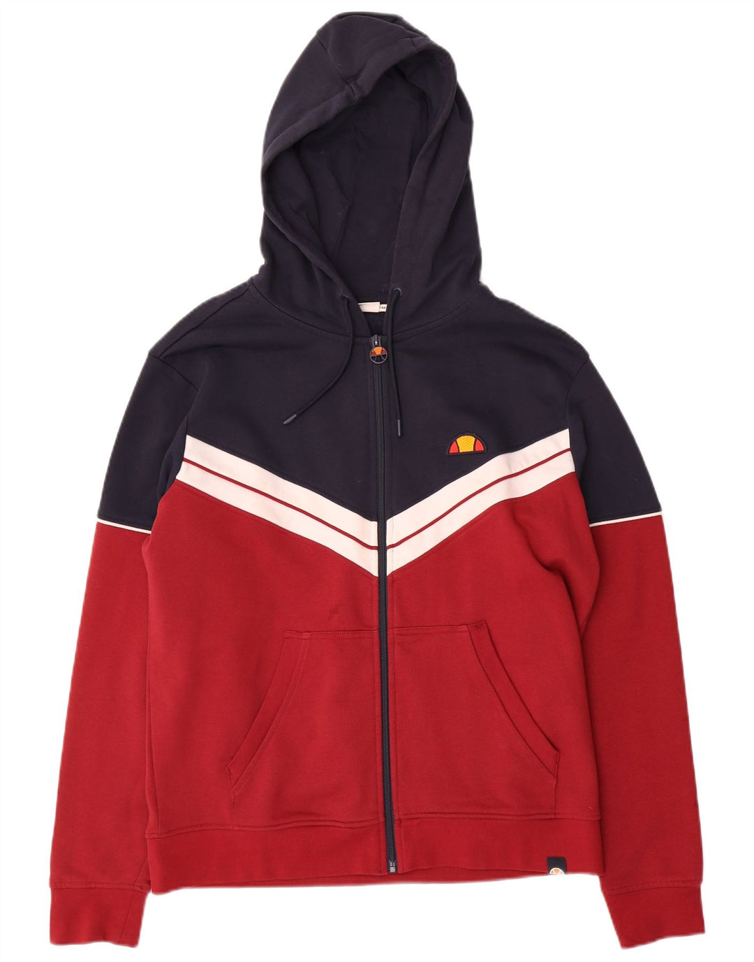 ELLESSE Herren-Kapuzenpullover mit Reißverschluss, mittelrote Farbblock-Baumwolle