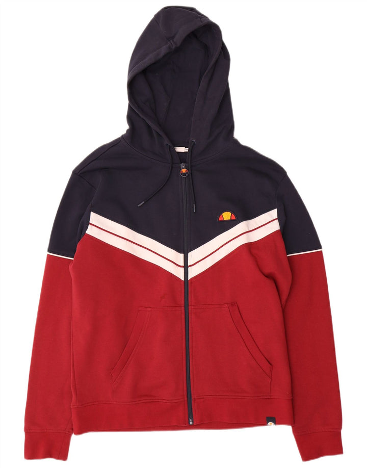 ELLESSE Herren-Kapuzenpullover mit Reißverschluss, mittelrote Farbblock-Baumwolle
