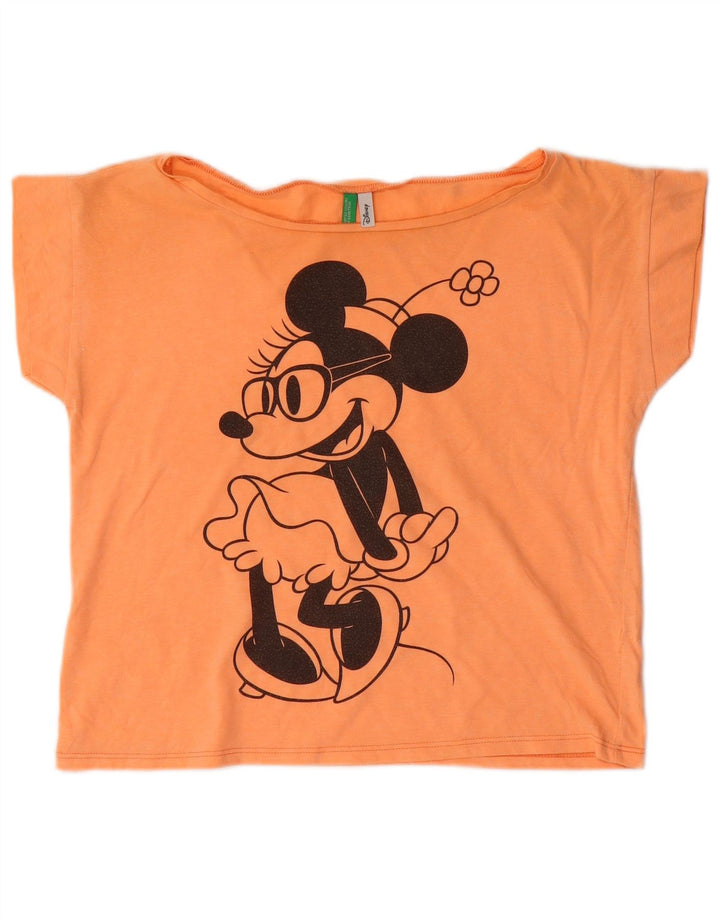 BENETTON Damen Mickey Mouse Crop Graphic T-Shirt Top UK 14 Mittelorange