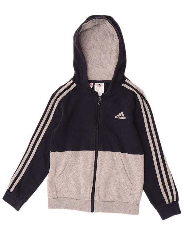 Adidas Jungen-Kapuzenpullover mit Reißverschluss, 9–10 Jahre, marineblau, Colourblock-Baumwolle