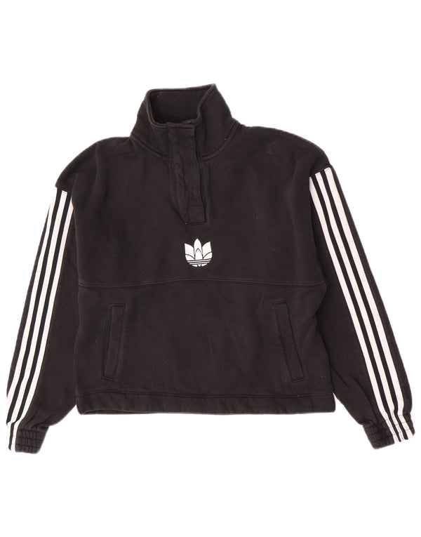 Adidas Damen Crop Sweatshirt Pullover UK 10 Small Schwarz Colourblock