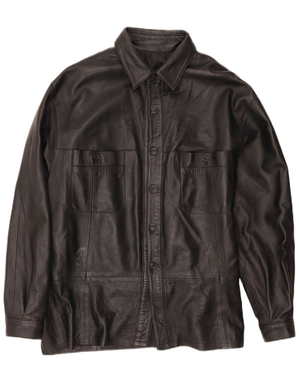 Vintage Herren Overshirt Lederhemd XL Schwarz