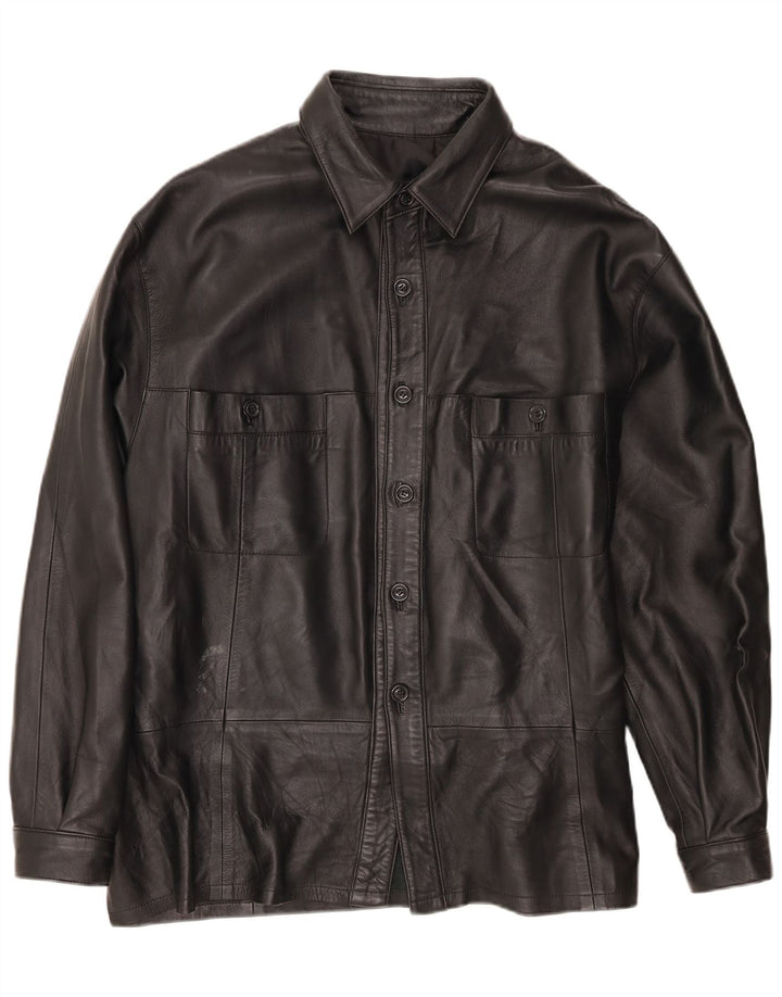 Vintage Herren Overshirt Lederhemd XL Schwarz