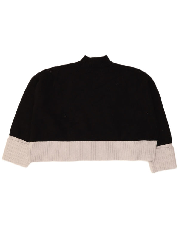 Zara Damen Crop Turtle Neck Pullover Pullover UK 20 2XL Schwarz Colourblock