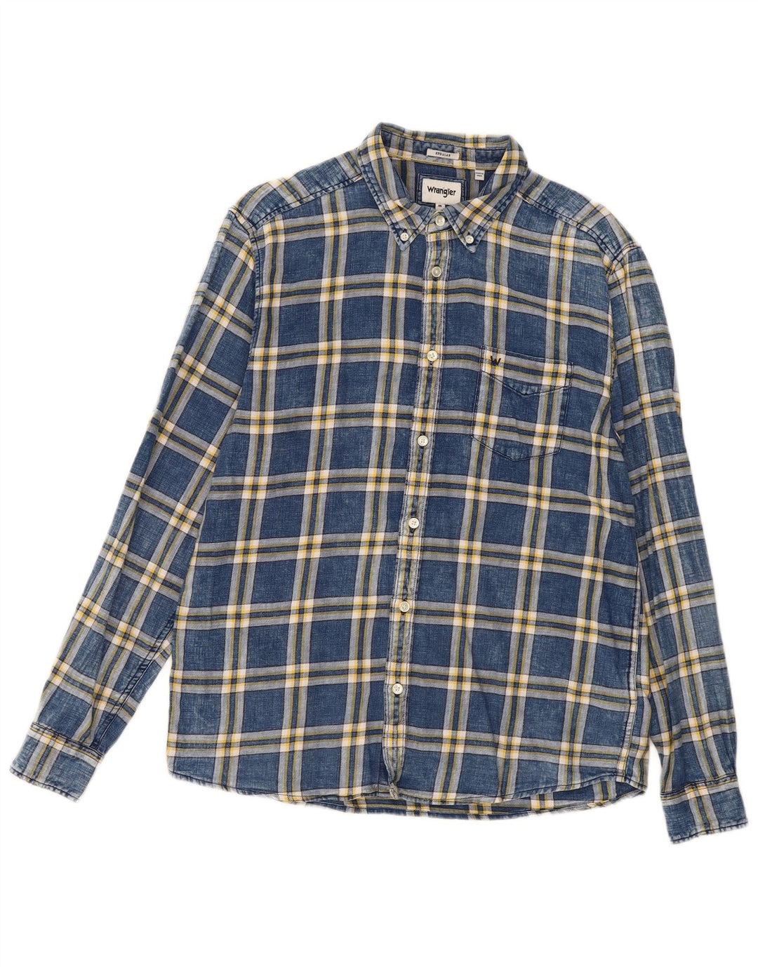 WRANGLER Herren-Flanellhemd mit normaler Passform, mittlere marineblaue Karo-Baumwolle