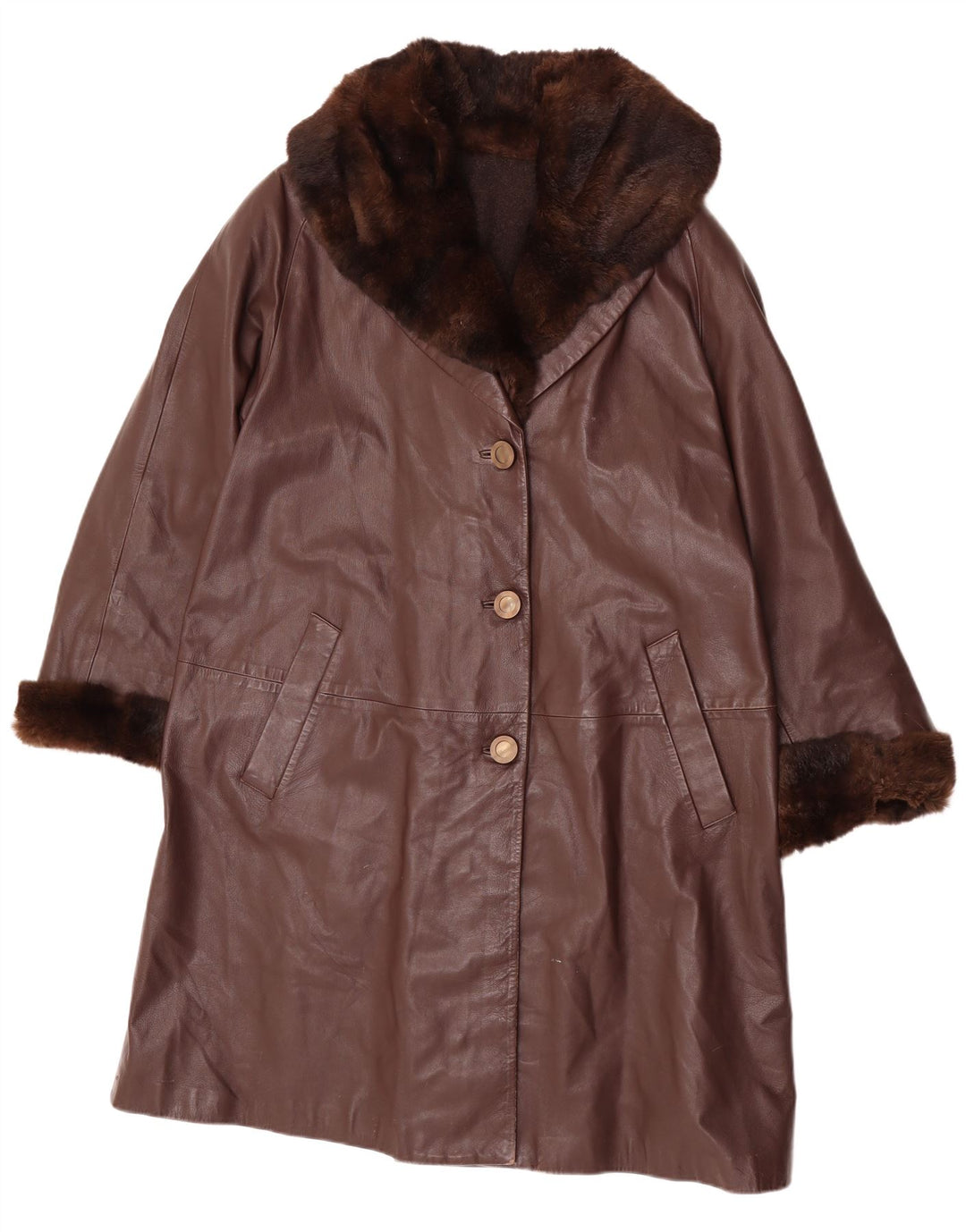 Vintage Damen Ledermantel IT 46 Großes braunes Leder