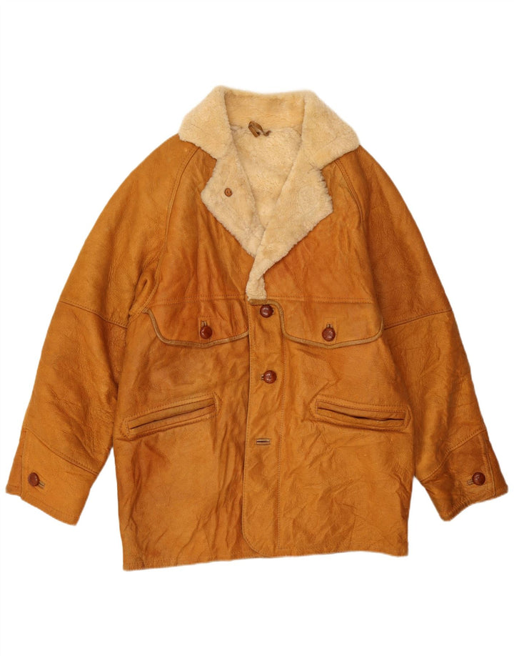 VINTAGE Herren Shearling Jacke UK 40 Großes braunes Leder