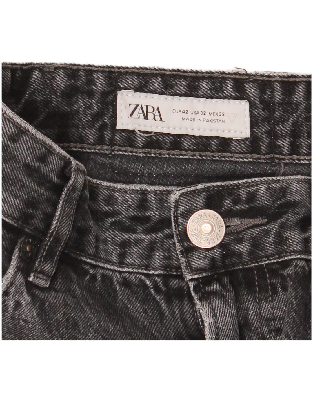 Zara Damen-Jeans mit hoher Taille, EU 42, Größe L, W32, L30, Grau