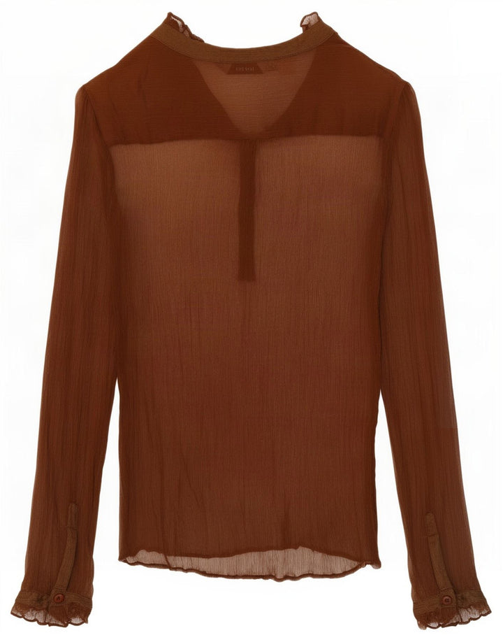 Langärmliges, durchsichtiges Damenoberteil von Zara, UK 14, mittelbraune Seide