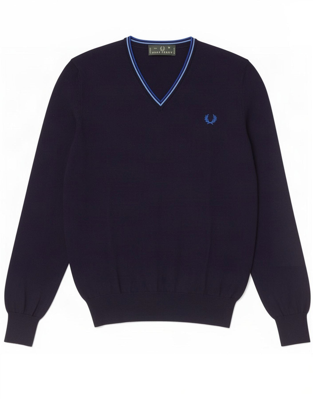 Fred Perry Herren-Pullover mit V-Ausschnitt aus mittelblauer Baumwolle