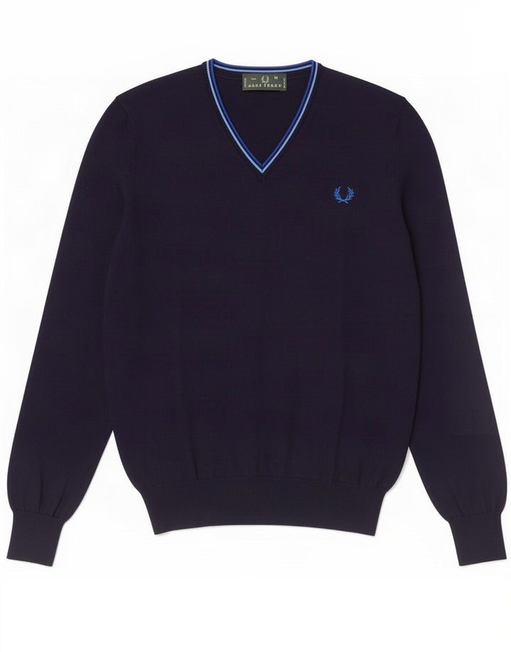 Fred Perry Herren-Pullover mit V-Ausschnitt aus mittelblauer Baumwolle