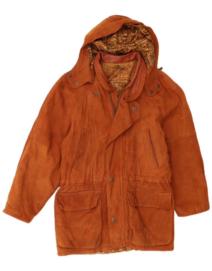 Vintage Herren-Parka aus Wildleder mit Kapuze, IT 50, großes braunes Leder