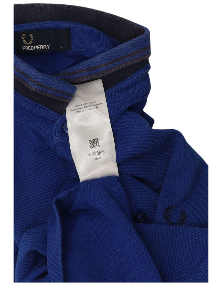 Fred Perry Herren-Poloshirt, groß, blau gestreift, Baumwolle