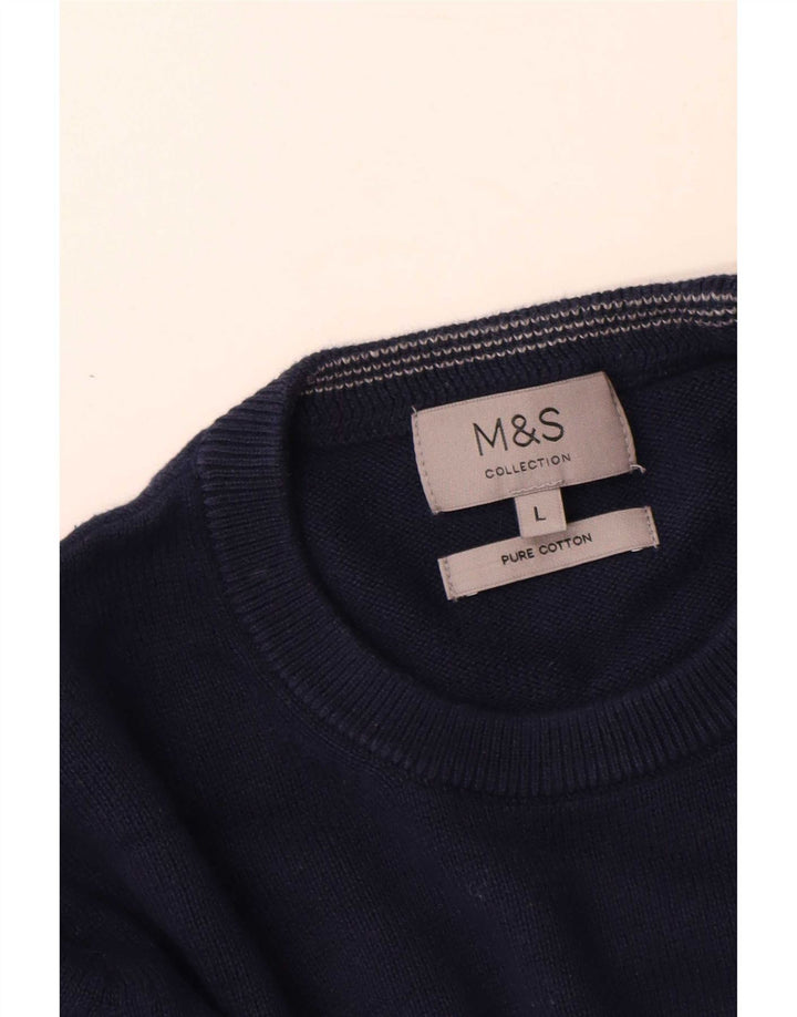 Marks & Spencer Herren-Pullover mit Rundhalsausschnitt, groß, marineblaue Baumwolle