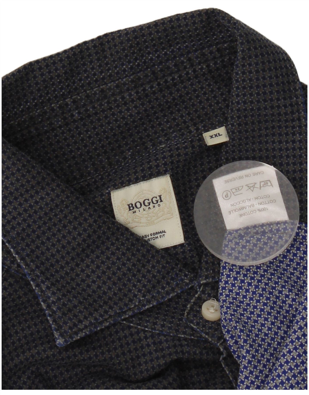 BOOGIE Herren Milano Custom Fit Hemd 2XL Marineblau Hahnentritt Baumwolle