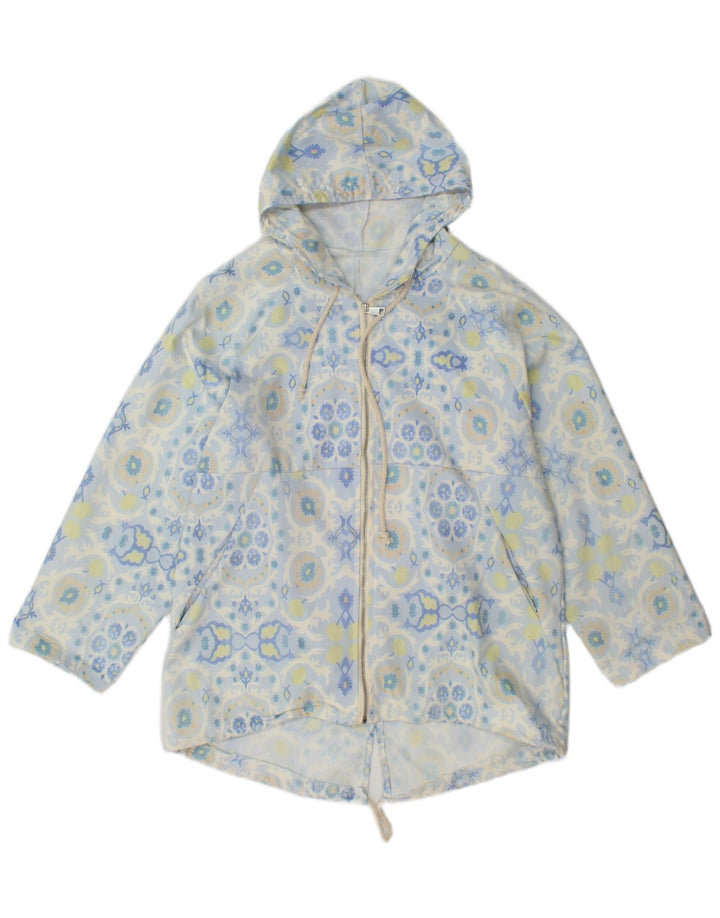 VINTAGE Womens Hooded Parka Jacket UK 16 Large Blue Floral Cotton